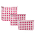 Tiny Twinkle Diaper Bag Organizing Pouches|3 Pack Mess-Proof Clear Front Travel Organizer Bags&TSA Approved Toiletry Bag Set for Baby and Mom Essentials - color: Raspberry Gingham