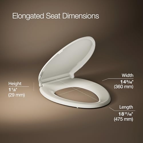 KOHLER 4636-RL-47 Cachet ReadyLatch Elongated Toilet Seat Slow Close, Soft Close Toilet Seat Quiet Lid, Contoured Grip-Tight Bumpers Installation Hardware, Apartment Essentials. Almond - color: Almond, size: Elongated