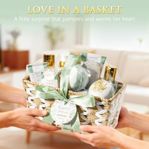 Birthday Gifts for Women, Bergamot Jasmine Relaxing Spa Gift Baskets for Women Self Care Package Bath Gift Set, Home Bath and Body Kit Pampering Christmas Gifts for Womens Her Mom Friend Sister Wife - color: Sage Green-Bergamot Jasmine