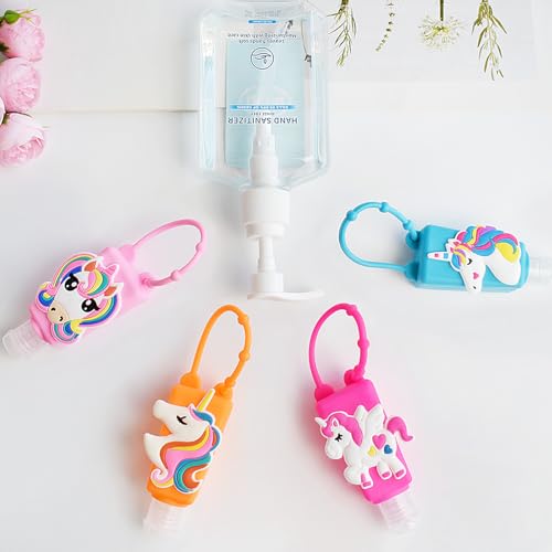 Refillable Travel Bottles Containers, 4 Pack Hand Sanitizer Travel Size Holder with Empty Silicone Clip-Filp Bottles, Leak Proof Portable Bottle for Liquid Soap, Lotion (Unicorn) - color: unicorn