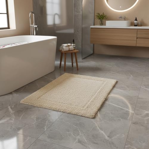 Savi Home Bath Mat Rug 17x24 Linen, 100% Pure Cotton Linen, Super Soft Bath Rug, Plush & Absorbent, Hand Tufted Heavy Weight Construction, Full Reversible Step Out Rugs - color: Linen, size: 1'5" x 2' (Rectangular)