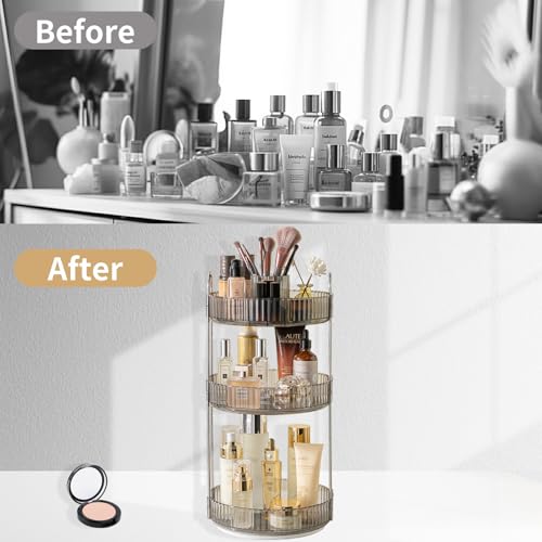 Asayuee 360 Rotating Makeup Organizer,3 Tier Large Capacity Make Up Organizers and Storage,Skincare Perfume Vanity Organizers,Bathroom Cosmetics Storage Organizer Countertop(Grey) - color: Grey, size: New-3 Tier