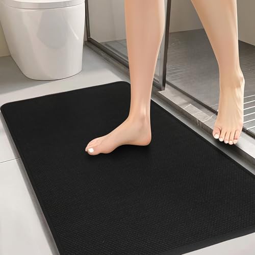 Bathroom Rugs, Bath Mats for Bathroom Non Slip Washable, Quick Dry, Water Absorbing, Fits Under Door, Ultra Thin, Rubber Backing, Low Pile, Cozy Cloth Cotton, Ideal for Shower, Sink-Black-36''x24'' - color: Black, size: 36'' x 24''