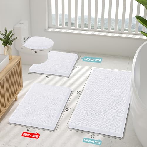 Smiry Luxury Chenille Bathroom Rugs 24x16, Extra Soft and Absorbent Shaggy Bath Mat, Machine Washable, Non-Slip Plush Carpet Runner for Tub, Shower, and Floor, Home Decor Accessories, White - color: White, size: 24'' X 16''