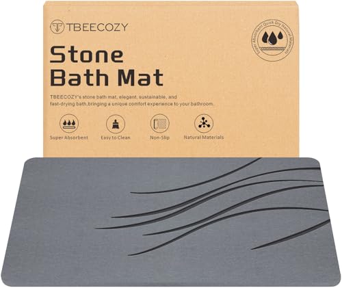Stone Bath Mat, 20"x30" Large Size Diatomite Fast Drying Non Slip Stone Shower Mat, Super Absorbent for Bathroom & Kitchen, Multi-Use as Pet Mat, Easy to Clean, Gray - color: Style 02-gray, size: 20"x30"