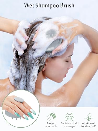 HEETA Scalp Massager Hair Growth 2-Pack, Silicone Scalp Scrubber Shampoo Brush for Exfoliation Dandruff Removal Head Massage Stress Relax, Wet & Dry Use for Women Men Hair Care, Wheat Straw Material - color: Dark Grey & Beige