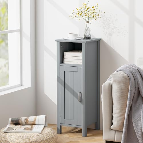 Tangkula Bathroom Floor Cabinet, Freestanding Narrow Storage Cabinet with Anti-Tipping Device, 3-Height Adjustable Shelf, for Bathroom Home Office, 12 x 12 x 31.5 Inches (Grey) - color: Grey
