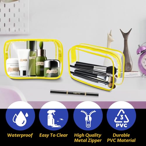 YedsIntu 16 Pieces Clear Makeup Bag PVC Zippered Clear Toiletry Carry Pouch Portable Cosmetics Bag Waterproof Makeup Bag Vinyl Plastic Organizer Case for Travel Vacation Bathroom (Yellow-M) - color: Yellow-M
