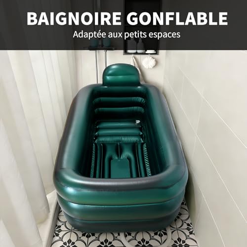 Portable Bathtub for adults,Inflatable bath tub for ice bath,Large Oval Ice Bath with pillow, 62.2x37.4x17.72in,Includes Pump, EasyInflate & Drain,Green - color: Green