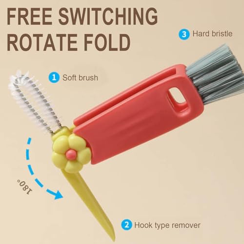 3 in 1 Cup Lid Cleaning Brush, 2026 New Multifunctional Crevice Cleaner Set, Portable Silicone Brush for Baby Bottle Gaps & Tight Spaces, Home Kitchen Cleaning Tool (A-Green) - color: A-green