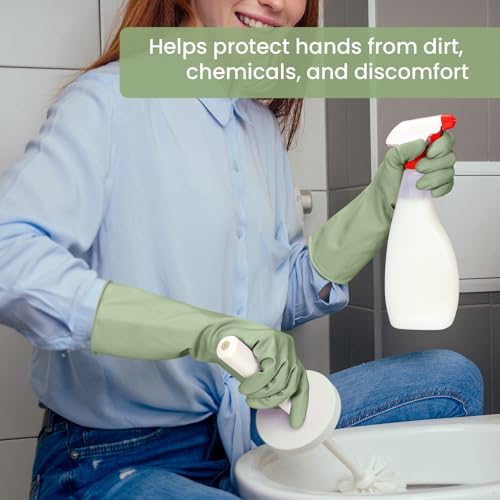 Rubber Cleaning Gloves for Dishwashing, 4 Pairs Reusable Kitchen Gloves for Washing Dishes and Household Cleaning, Green Dish Gloves with Flocked Lining and Non-Slip Grip, Pefect for Woman Men - M - color: Green, size: Medium