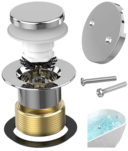 Chrome Plated Tub Drain Kit with Hair Catcher, Premium Brass Tip-Toe Bathroom Tub Drain Replacement and 2-Hole Overflow Faceplate, 11.5/16 UNC Bathtub Drain Stopper Assembly - color: Chrome Plated