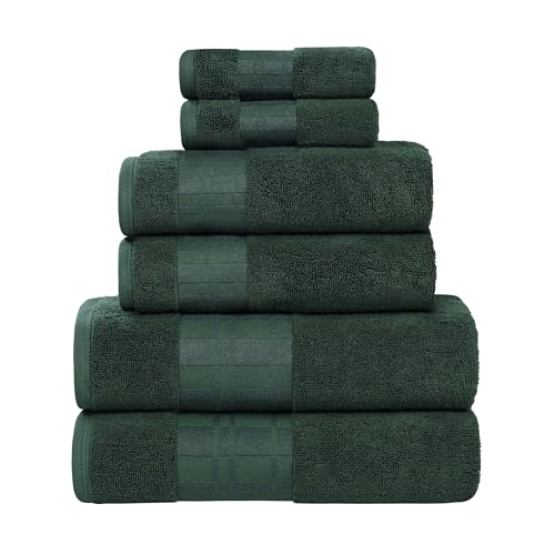 Superior 6-Piece Cotton Towel Set, Geometric Design, Dobby Border, Plush Quick Dry Towels, Decorative Bathroom, Spa, Includes 2 Bath, 2 Hand, 2 Face Towels/Washcloth, Larissa Collection, Forest Green - color: Forest Green, size: 6 Piece Towel Set