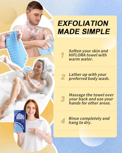 3 Pack Back Exfoliator for Shower and Dead Skin Removal, Exfoliating Body Scrubber for Smooth Skin Japan Washcloth for Shower & Bath, Versatile Body Scrub Towel - style: Gentle + Medium + Deep