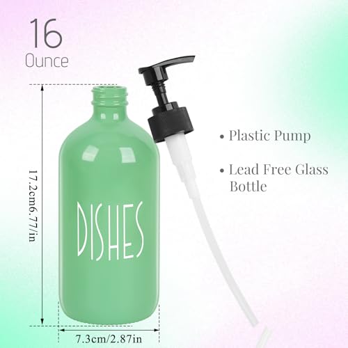 Dish Soap Dispenser for Kitchen - 16 OZ Glass Hand Soap Dispenser Set - Kitchen Bathroom Decor and Accessories (Avocado Green) - color: Avocado Green