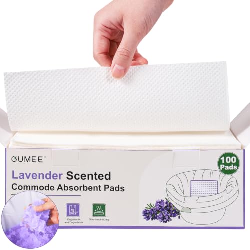 Oumee Scented 100 Count Absorbent Commode Pads for Bedside Commode Bucket | Commode Liner Pads with Absorbent Gel, Potty Liner Pads for Adults Seniors Portable Toilet Pad Bedpans - size: 9.5*5.1in-Lavender