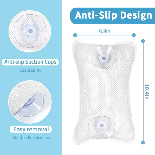 Luxury Bath Pillows for Tub, Slip Resistant Waterproof Bath Pillows for Tub Neck and Back Support with 2 Strong Suction Cups, Relaxing Spa Essentials (White) - color: White