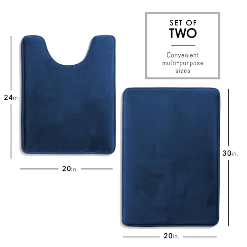 Clara Clark Bathroom Rugs, Velvet Memory Foam Bath Mat, Non-Slip Bath Rugs, Machine Wash, Dries Quickly, Ultra Soft Plush Bath Mats for Bathroom, - color: Blue, style: 20 x 32 + Contour