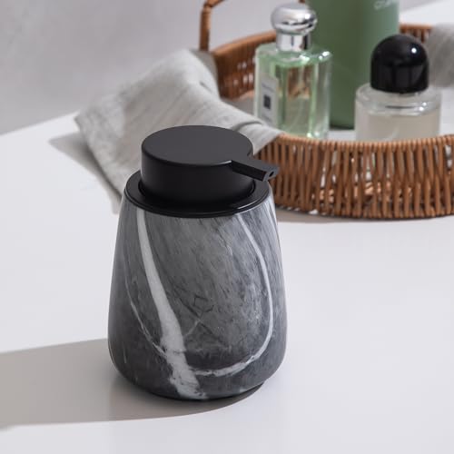 12Oz Foaming Hand Soap Dispenser - Ceramic Bathroom Foam Soap Dispenser with Easy-to-Press Black Pump, Refillable Lotion Hand Dispenser, Dish Soap Dispensers for Kitchen, Marble Grey - color: Marble Grey, style: Foam Pump