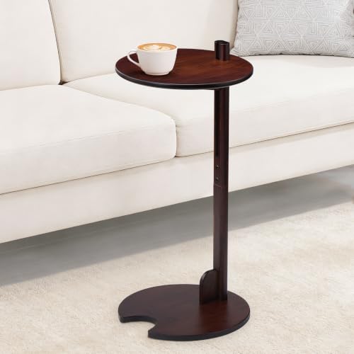 18–26" Height Adjustable Bamboo C-Shaped Side End Table for Sofa | Slides Under Couch; Round Solid Bamboo Top; Works as Laptop Desk & TV Tray; Space-Saving for Small Living Rooms and Bedrooms - color: Chestnut