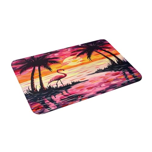 Bath Mat Flamingo Sunset Palm Trees Beach Quick Dry Bathroom Rugs Non Slip Absorbent Shower Flannel Rug Floor Mat for Bathroom,Bathtub,Sink,Bedroom,16"X24" - color: Cay12