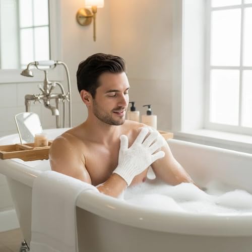 8-Piece Colorful Exfoliating Gloves, 5-Finger Bath Scrubbers for Deep Cleansing, Dual-Textured Shower Mitts for Body & Back