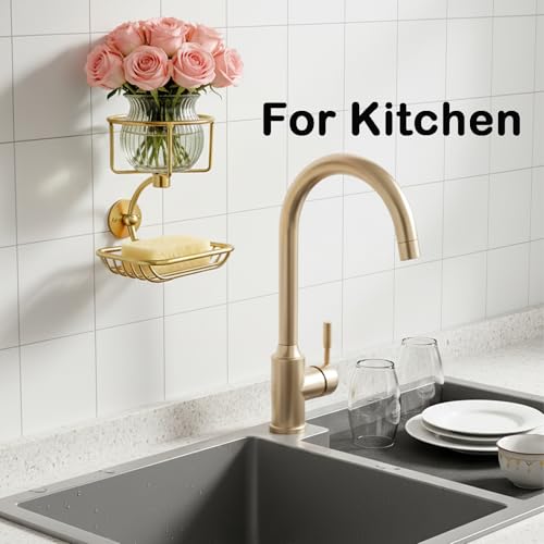 Bar Soap Holder Wall Mounted, Soap Container with Candle/Vase Holder, Farmhouse Elegant Gold Bathroom Wall Decor, Soap Dish for Shower Bathtub - color: Gold