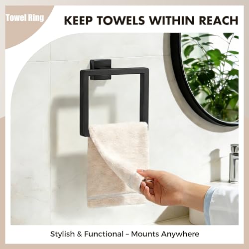 Bathroom Accessories Towel Bar Set: 20 Pieces Matte Black Bathroom Hardware Square SUS304 Stainless Steel - Wall Mounted Towel Rack&Toilet Paper Holder&Towel Ring and Towel Hook - color: Matte Black, size: 16inch 20 Pieces