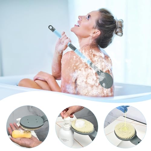 Back Scrubber Anti Slip for Shower, 21.7” Detachable Back Bath Brush for Shower, Back Scrubber, Exfoliation and Improved Skin Health for Elderly with Limited Arm Movement, Disabled (21.7” Grey) - color: 21.7” Grey