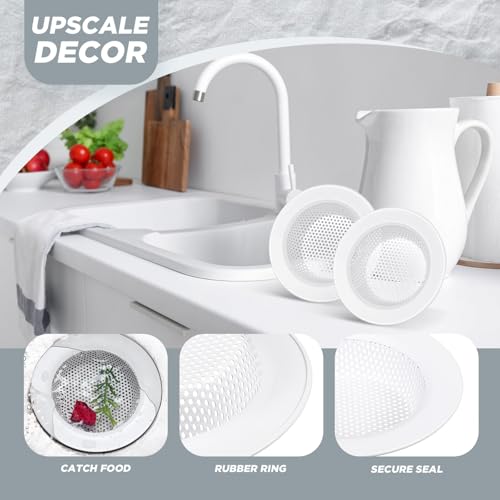 Retisee 2 Pcs Sink Strainer Stainless Steel Kitchen Sink Drain Strainer Basket Cover Mesh Hair Food Catcher, Large Wide Rim of 4.4 Diameter(Porcelain White) - color: Porcelain White