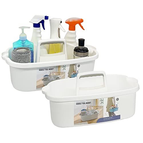 Goderewild 2 Pack Multi-Purpose Plastic Cleaning Caddy with Handle, Shower Caddy Organizer/Storage Basket/Totes Portable for Bathroom Supplies, Cleaning Products, Under Sink Tool, Housekeepers(White2) - color: White×2, size: 2 Pack