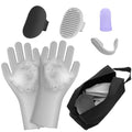7PCS Pet Grooming Kit for Dogs and Cats，with Storage Bag & Includes Dog Washing Gloveswith High-Density Teeth, Adjustable Handle Dog Shampoo Brush, Dog Finger Toothbrush (Gray) - color: Gray