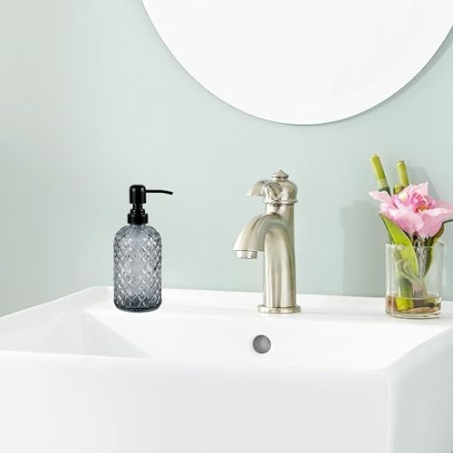 12Oz Glass Soap Dispenser with 304 Black Rustproof Stainless-Steel Pump, Refillable Glass Soap Dispenser for Kitchen, Bathroom, Farmhouse (Grey) - color: Gray