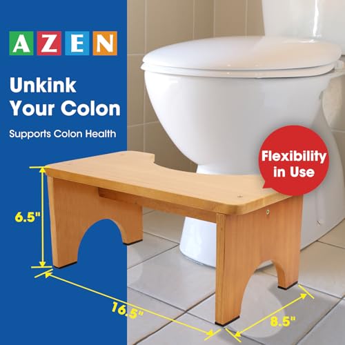 AZEN Toilet Stool Squat Adult, Wood Poop Stool for Bathroom Adults, 7 Inch Height - color: Yellow (1 Pack)