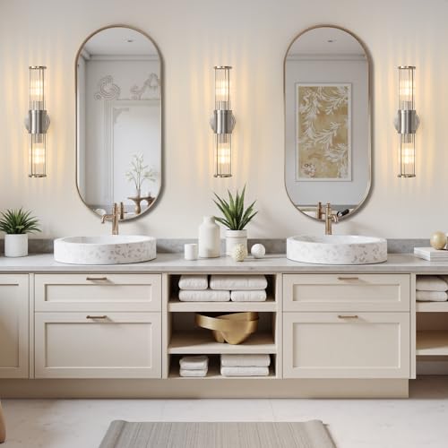 Brushed Nickel Wall Sconce Bathroom Vanity Light Fixtures for Mirror, Modern Wall Light with Glass Rod Shade for Bathroom, Bedroom, Hallway, Living Room - Bulb Not Included - color: Brushed Nickel-Glass Rod