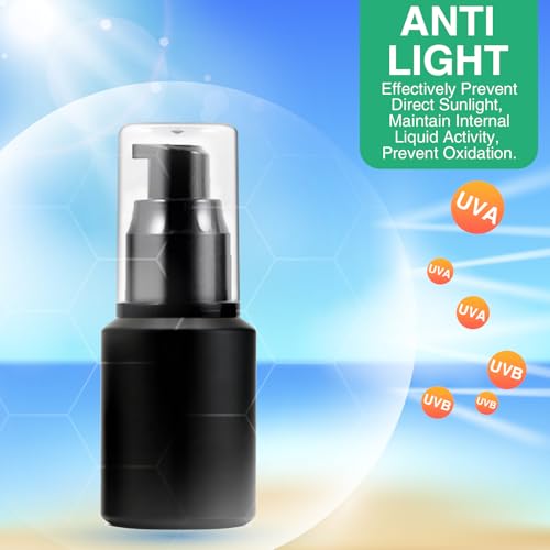 3PCS 30ML/1OZ Empty Black Frosted Glass Bottles with Pump Refillable Vial Cosmetic Dispenser Jars Storage Travel Lotion Container Portable Sample Bottle for Toiletries,Foundation,Cream,Gel,Lotion - color: Black, size: 1 Ounce
