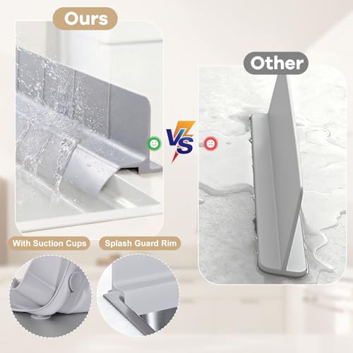 Sink Splash Guard, 18", Non-slip with Suction Cups, Stop Water Splash with High Rim, for Kitchen & Bathroom, Faucet & Countertop Protector, Easy Install, Dishwasher Safe - color: Creamy Gray, size: 18''