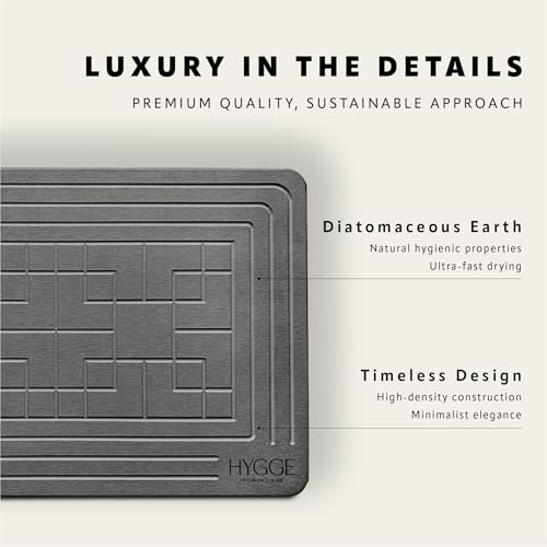 Diatomaceous Earth Stone Bath Mat - Ash Tile | Modern Fast Dry Bathroom Floor Shower Mat, Quick Drying Premium Luxury Diatomite Spa Stone Gift, Non-Slip Base, 23.6” x 15.4” - color: Ash Tile