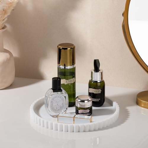 Round Bathroom Tray Silicone Kitchen Counter Decor Vanity Organizer Decorative Coffee Table Tray for Perfume, Candle, Soap Dish, 9 Inch, White - color: White, size: 9"