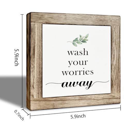 Bathroom sign, Wash Your Worries Away, Funny Restroom Room Shelf Decor, Inspirational Restroom Bathroom Decoration, Funny Toilet Washroom Wooden Box Sign Decor 5.9×5.9 inch - color: color27
