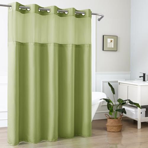 Mrs Awesome No Hook Shower Curtain with Snap-in Liner, Embossed Waffle Design Fabric Shower Curtain for Bathroom, Soft & Lightweight, 71x74, Sage Green - color: Sage Green, size: 71"W x 74"L (Pack of 1)