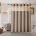 Inhousolu No Hook Shower Curtain with Snap-in Fabric Liner, Waffle Weave 230 GSM Polyester, Weighted Hem, Water Repellent Washable, Mesh Top Window 72" W x 72" L Beige - color: Beige, size: 72"W x 72"L (Pack of 1)