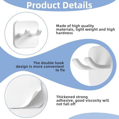 4 Pcs Razor Holder for Shower, Self Adhesive Shaver Hooks Waterproof for Wall 2025 Removable & Reusable Loofah Hanger Hooks Holder for Towels Accessories, Kitchen, Bathroom Use (White) - size: Large White-4PCS