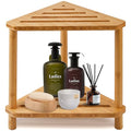 Bamboo Corner Shower Stool,2-Tier Waterproof Shower Stool for Inside Shower Shaving Leg,Small Spaces,Shower Foot Rest with Storage Shelf,Shower Bench,Bath Seat,Corner Nightstand gift for women mom - style: GU-QZST