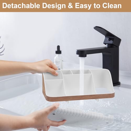 GFWARE Bathroom Countertop Organizer - Detachable 7 Slots Kids Electric Toothbrush and Toothpaste Holde Drainage for Bathroom Accessories Organization Counter Vanity Storage, Woodgrain - color: Woodgrain