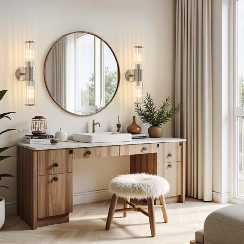 Brushed Nickel Wall Sconce Bathroom Vanity Light Fixtures for Mirror, Modern Wall Light with Glass Rod Shade for Bathroom, Bedroom, Hallway, Living Room - Bulb Not Included - color: Brushed Nickel-Glass Rod
