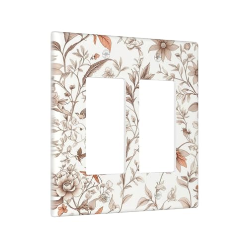 Light Switch Cover Plate Boho Floral Beige Flower And Leaf Botanical 2 Gang Double Rocker Outlet Covers Decorative Switch plates Electrical Wall Plates GFCI for Bathroom Bedroom Decor - color: Boho Floral Beige Flower And Leaf Botanical, size: 2 Gang Doub