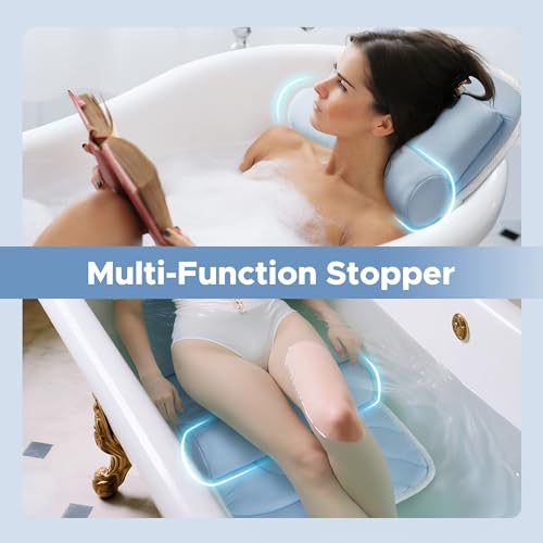 Sunlit Ultra Soft Full Body Bath Pillow for Bathtub, Luxury Thick Tub Pillow for Head Neck Back Support with Lumbar Pillow Multi-Function Stopper, Spa Pillow with Strong Suction Cups, Bath Accessories - color: Pastel Blue
