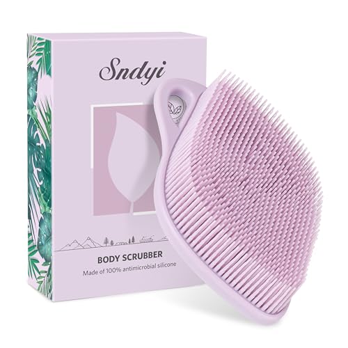 Sndyi Silicone Body Scrubber, Gentle Exfoliating Body Scrubber for Sensitive Skin, Leaf Shaped Shower Scrubber for Body with Lathering Bristles, Silicone Loofah Body Brush for Showering, Purple - color: Purple