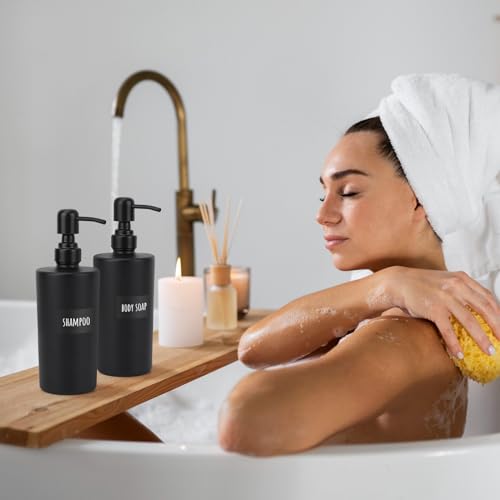 Segbeauty Glass Soap Dispenser Set, 2pcs 15.2oz Refillable Bathroom & Kitchen Dispensers, 450ml Black with Pump & Labels - color: Dark Black, size: 15.2oz/450ml